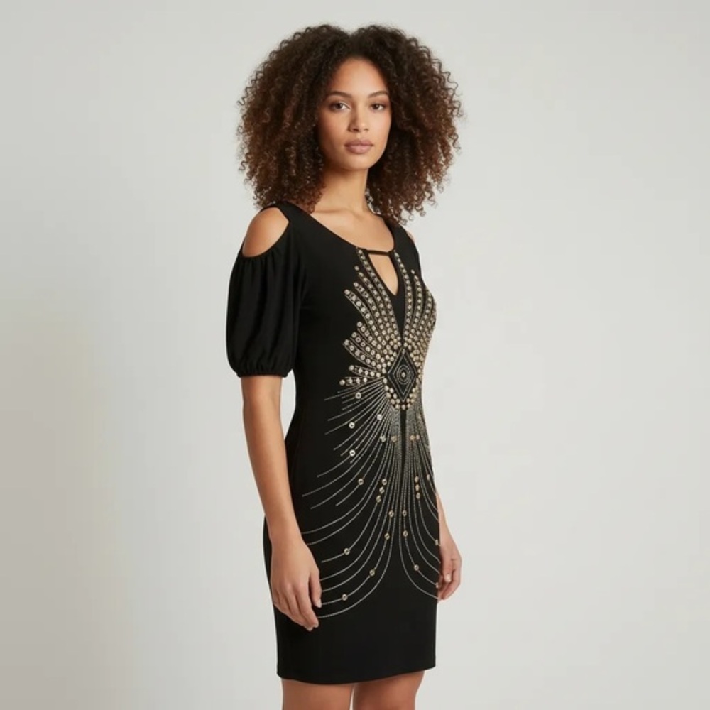 Bisou Bisou Black Dress Stud Embellished Women Ladies Sz:6 | EUC